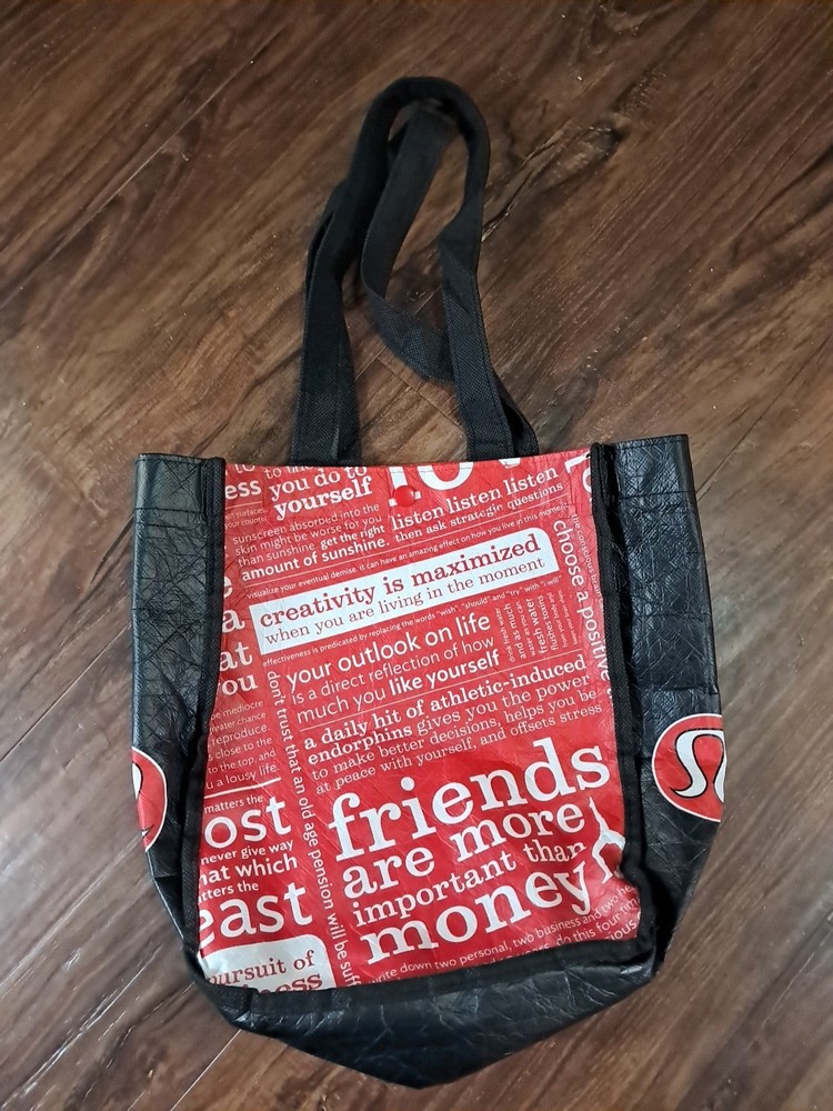 Lululemon Manifesto Small Reusable Shopping Tote Bag w/ Snap Closure Red Vintage