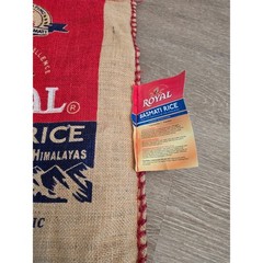 Royal Basmati Rice Burlap Tote Bag Red Jute Zippered Reusable Grocery Sack