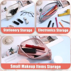 3 Pcs Mesh Makeup Brush Bag, Nylon Zipper Pouch Bags pink, gray, khaki