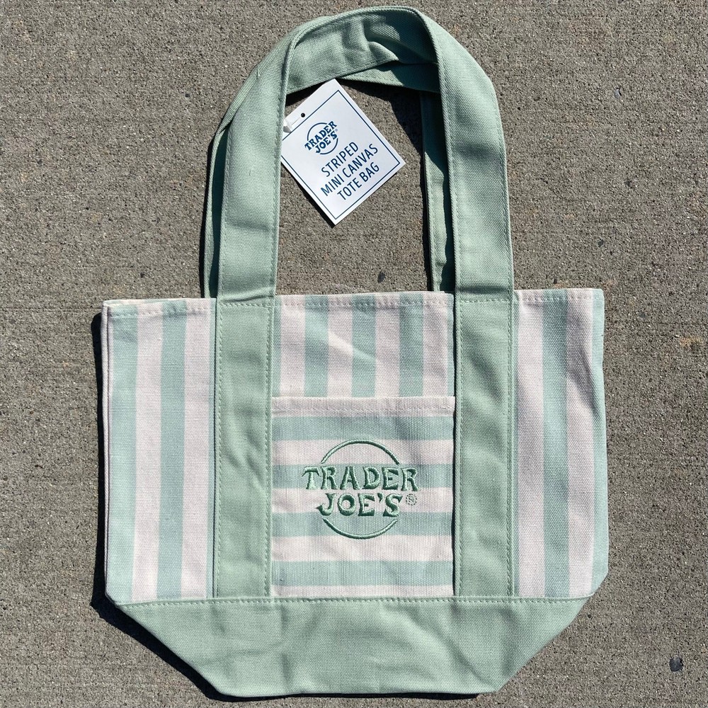 Trader Joe’s MINI Tote Bag Cotton Canvas Limited Edition — STRIPED PASTEL GREEN!