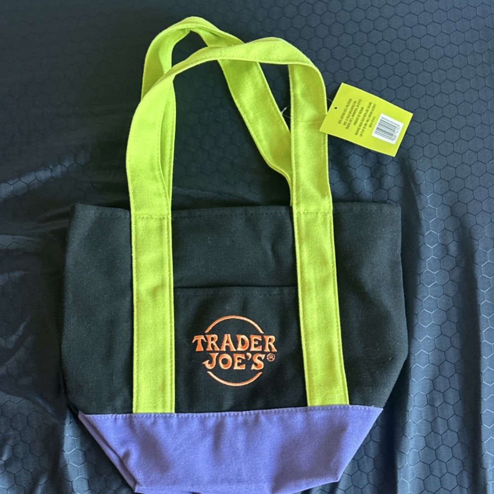 Trader Joe’s Trick-or-Treat Foldable Canvas Tote Bag Black Green Purple All-Over