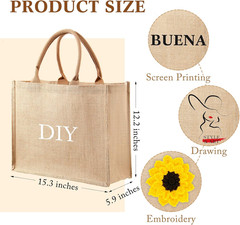10 Pack Burlap Tote Bag Set, Reusable Blank Jute Burlap Grocery Bag with Handle