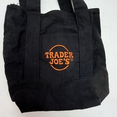 Trader Joes Canvas Black Orange Tote Bag Embroidered Logo Limited Edition 10”