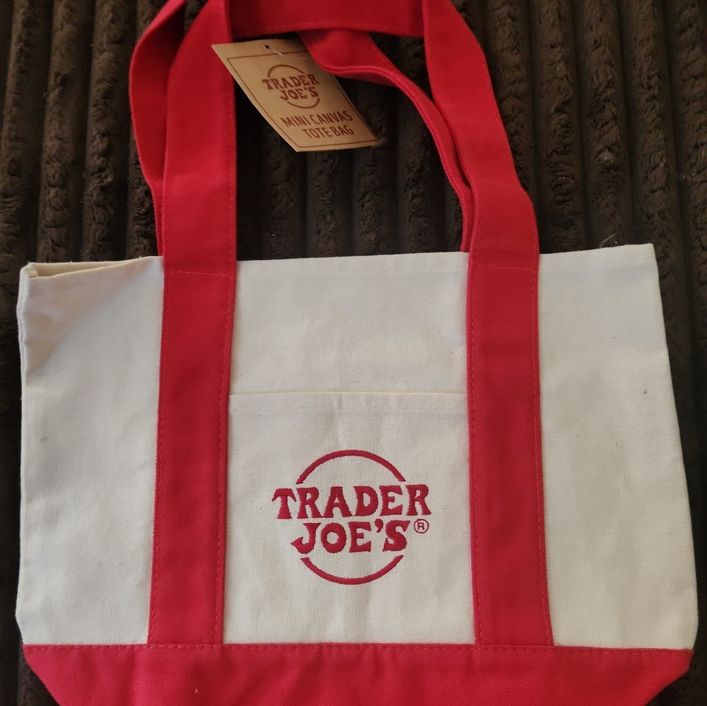 TRADER JOE’S MINI CANVAS TOTE BAG – RED – NWT –