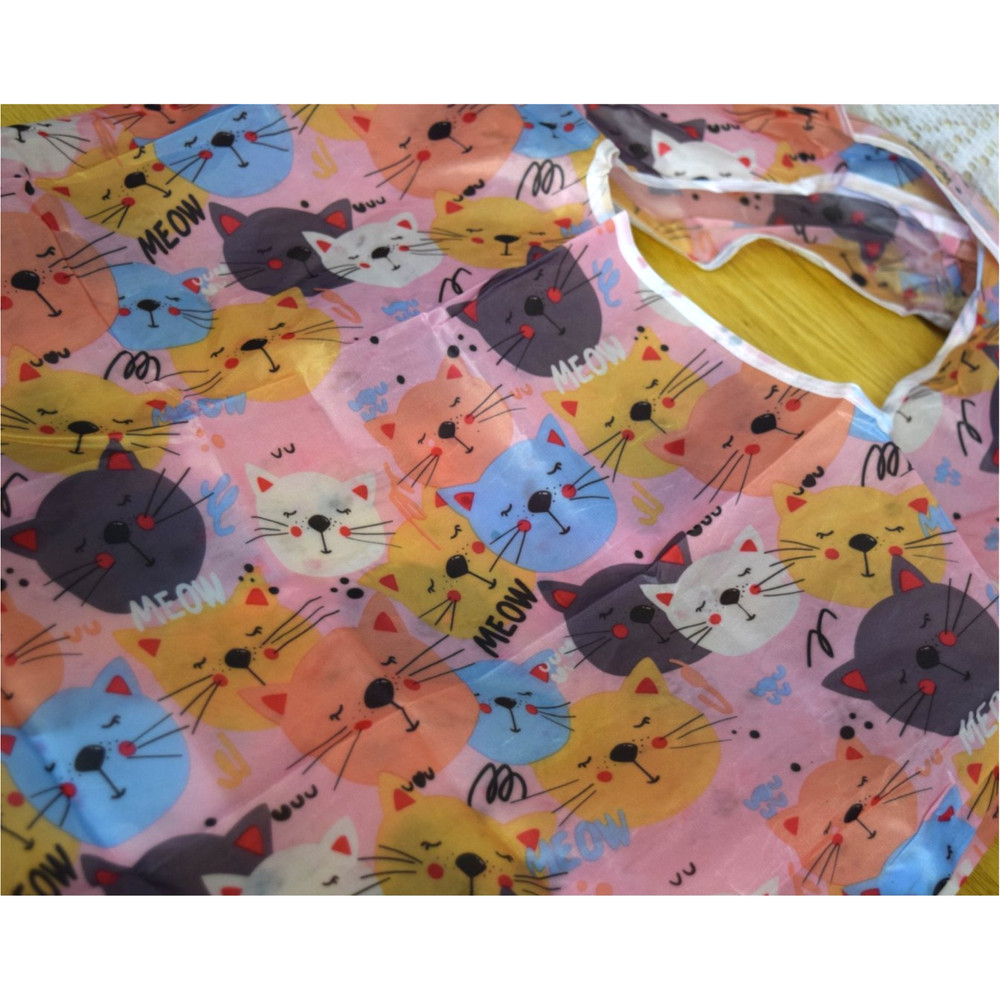 Reusable Bag Cats Meow Kitty Grocery Errands Sack Handles Foldable Cat Lady