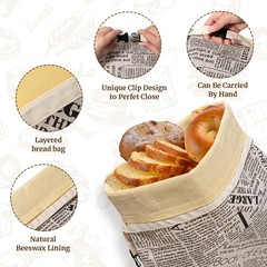 Pzzpzs 2 Pack Reusable Beeswax Bread Bags for Sourdough,Natural Linen White