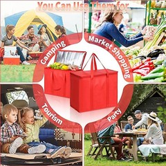 XL-Large Insulated Grocery Shopping Bag Reusable Bag Frozen Foods Cold, Red