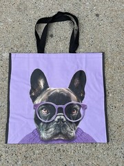 FRENCHIE French Bulldog with Glasses Durable Reusable LARGE Shopping Bag NEW