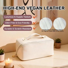 Lunarsoft Travel Makeup Bag | Leather Cosmetic Organizer,Large Capacity White