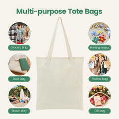 12 Pack Canvas Tote Bag – Lightweight Thin Tote Bags Bulk Blank Shopping Reusabl