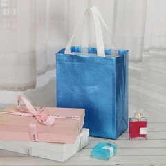 40 PCS Light Blue Glossy Reusable Grocery Tote Gift Bag With Handle 10×8 Inch