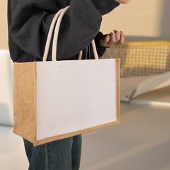 6 PCS Cotton Canvas Tote Bags with Burlap Sides, Reusable Grocery Shopping Bag