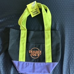 Trader Joe’s Trick-or-Treat Foldable Canvas Tote Bag Black Green Purple All-Over