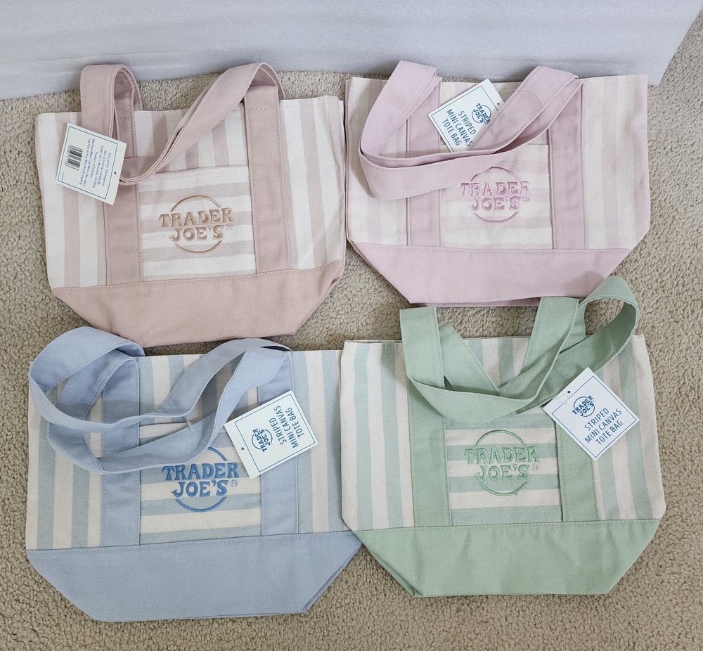 NWT Trader Joe’s Pastel Stripe Canvas Tote Bags: 4 Color Set as Pictured