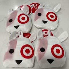 Set of 4 Target Bullseye Dog Foldable Reusable Tote Bags White Red 16×20 New
