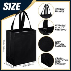 80 PCS Reusable Gift Bags Set Glossy Grocery Tote Bag Black 10x8x4.7 Inch