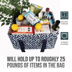 Extra Large Utility Tote Bag Oversized Collapsible Wire Frame Geo Navy 50lbs