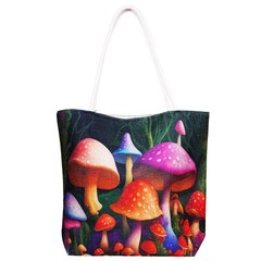 Garden of Mushrooms Jute Tote Bag – 17 x 15 x 4.5″ Eco-Friendly Shoulder Bag
