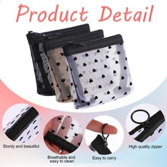 Aiyorse 3Pcs Mini Cosmetic Bags, Heart Print Zipper Beige, Black, White