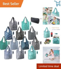 Reusable Grocery Bags Set 12 Lightweight Durable Foldable Geometric Design