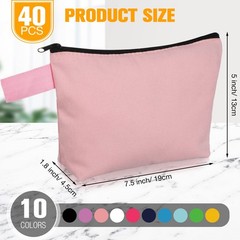 Frienda 40 Pack Canvas Makeup Bags Bulk 7.4 x 5.1 x 1.7 Inch, 10 colors