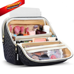 JOYYTUU Makeup Bag, Large Capacity with Room for Brushes and Mirror, Black