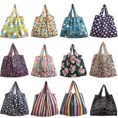 Foldable Reusable Shopping Bag Floral Print Tote for Grocery Fruits Vegetables