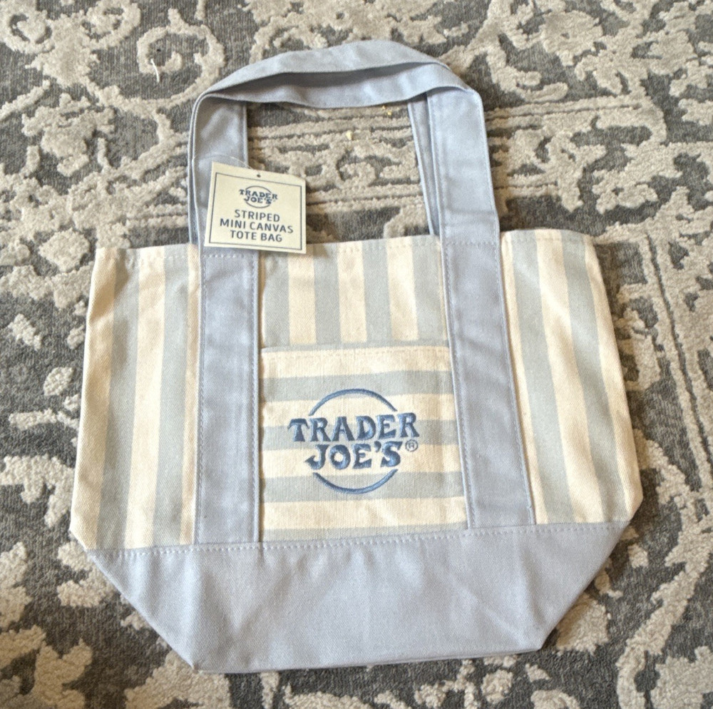 Trader Joe’s Striped Mini Canvas Tote Bag Reusable Blue/White