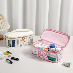 Clear Waterproof MEDS RX Makeup Bag，Transparent PVC Letter Patch Medication Trav