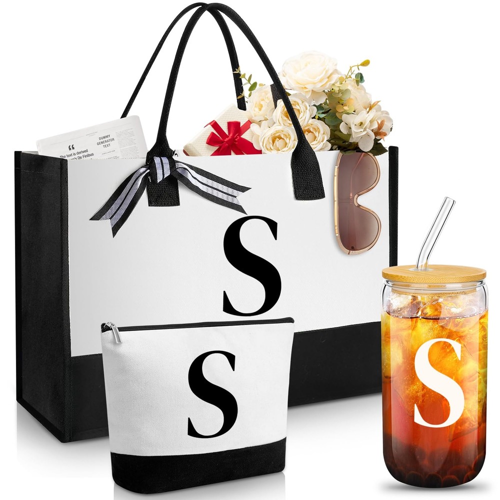 Aliceset Initial Gifts for Women Monogram Canvas Tote Large, As Picture Shown