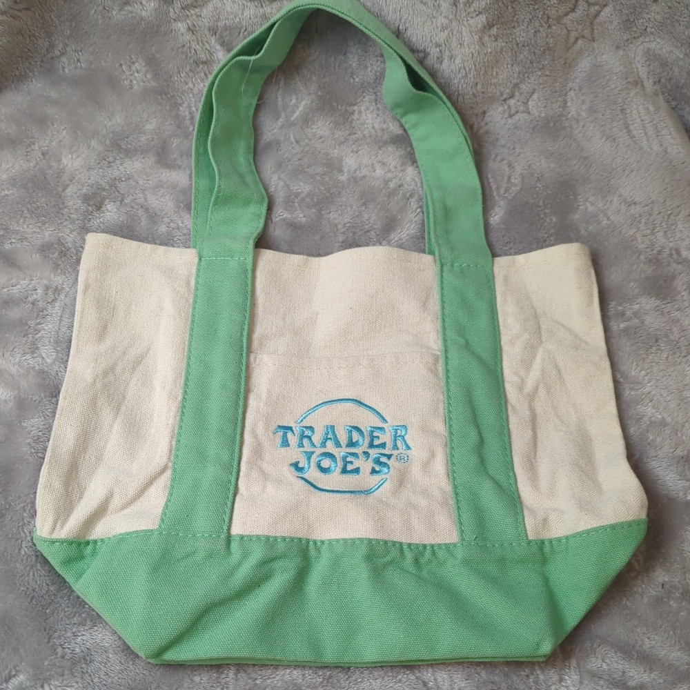 Mint Green w/blue logo Trader Joe’s Pastel Mini Canvas Tote Bag 2025 LIMITED EDi