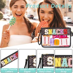 YEMEDA Chenille Letter Clear Zipper Pouch for Travel, Nylon D1-Leopard-Snacks
