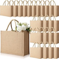 24 Pack Burlap Jute Tote Bags Bulk Large Jute Tote W/ Handles Blank Burlap Gift
