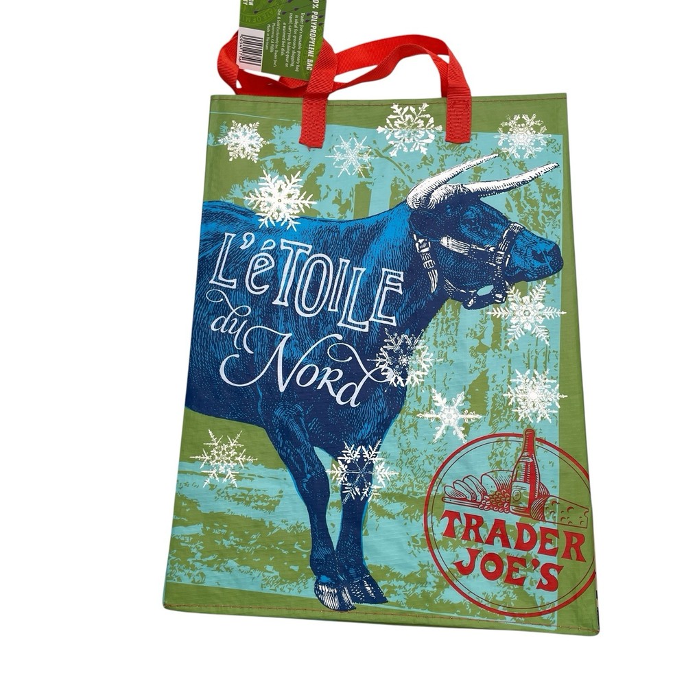 Trader Joe’s Bag Reusable Tote Minnesota Blue Steer Bull L’e Toile