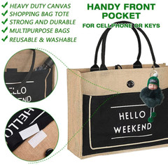 Jute Beach Tote for Women, Reusable Grocery Shopping Bag with Handle, Cute Straw