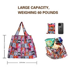 4 cute reusable grocery bags(60+pounds capacity),foldable tote bags,travel to…