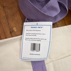 Trader Joe’s Foldable Reusable Tote Bag Beige Purple Cotton Polyester