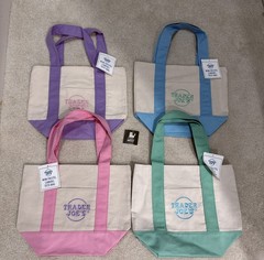 LOT OF 4: TRADER JOE’s Limited 2026 Mini Canvas Tote PINK PURPLE MINT TEAL NEW