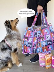 Large Foldable Tote Nylon Reusable Grocery Bags | Theme: Cute Dogs