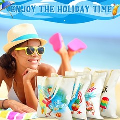 4 Pcs Hello Summer Tote Bag Beach Flamingo Hawaii Cute Reusable Handbag Washa…