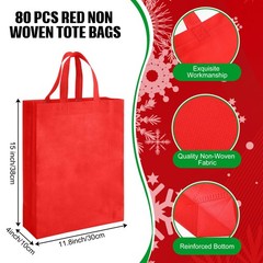 80 PCS Large Reusable Non Woven Tote Grocery Bags Bulk 15×11.8×4 Inch
