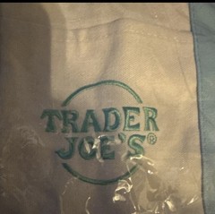 Trader Joe’s Foldable Reusable Shopping Bag White Light Blue Cotton Polyester
