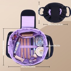 Lay Flat Drawstring Makeup Bag,Travel Cosmetic Organizer for Purple