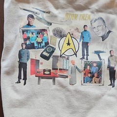 Bag Edge Canvas Foldable Tote with Star Trek Print, Beige Blue Handles