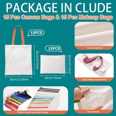 MAFYE 30 Pcs Sublimation Blanks Tote Bags, 15 Pcs Reusable Grocery Bags DIY H…