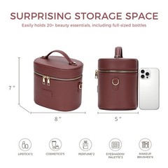 BAGOK Leather Vanity Case Makeup Bag with Removable Divider, Burgundy