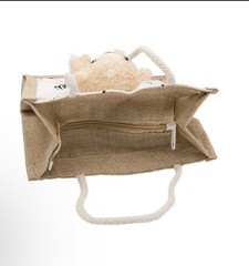 Jute Beige/White Printed Bear Reusable Tote Shopping Bag 8.3×8.3×4 in