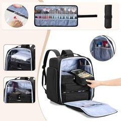 BAFASO Makeup Backpack with 4 Removable Pouches & 1 Brush Bag, Travel Makeup…