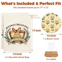 Beeswax Bread Bags with Zipper Seal – Extra Large 13X17 Inches, Style 2