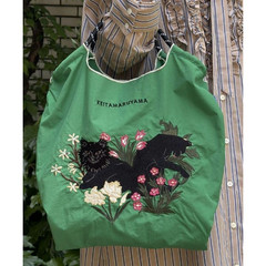 [US Tax Paid] KEITA MARUYAMA Ball&Chain Chat Noir M Embroidered Bag Green NEW